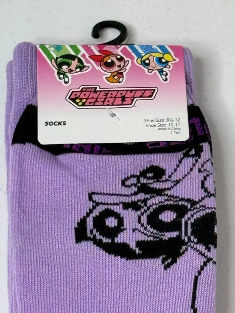 Powerpuff Girls Crew Socks Purple Adult 6.5-12 Cartoon NWT